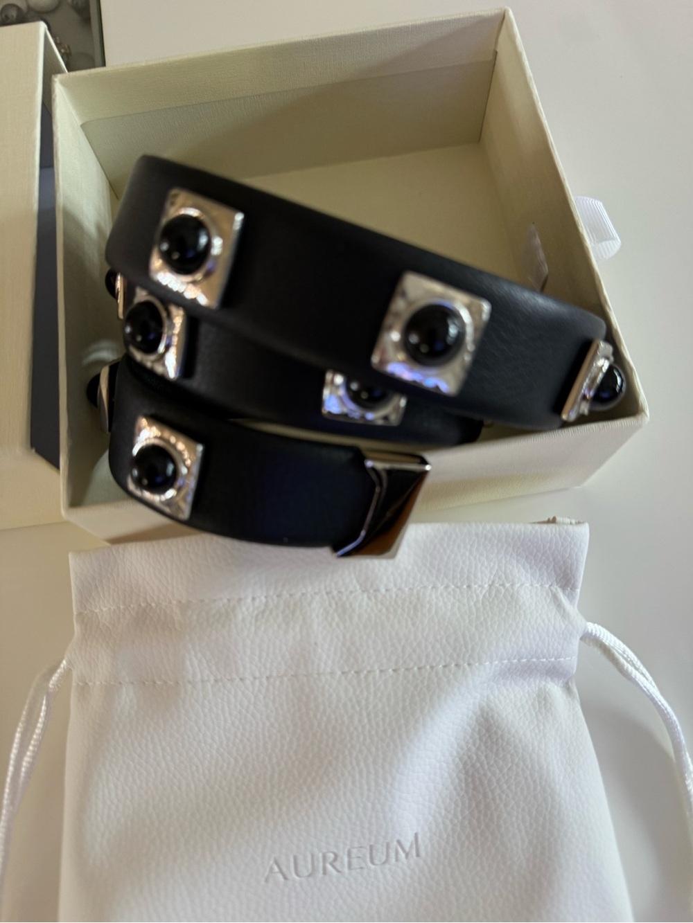 The AUREUM N0.2 Collective Studded Black Belt with a Silver-Tone Buckle Size XXS